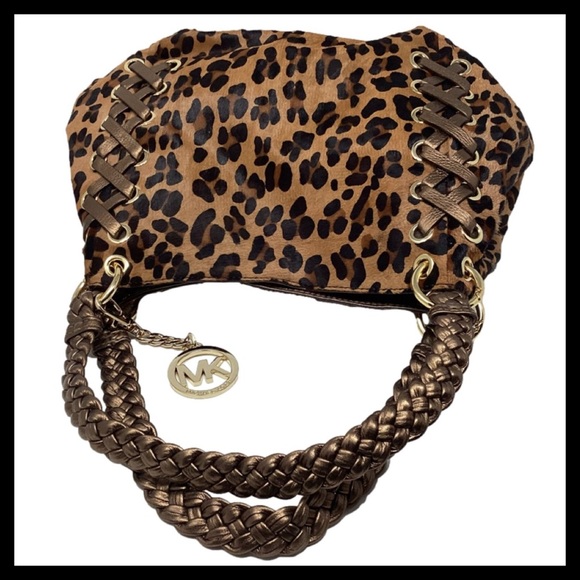 🔥 Michael Kors Rare Calf Hair Leopard Double-Leather Strap Hobo — Luxe & Mint! - Picture 7 of 13